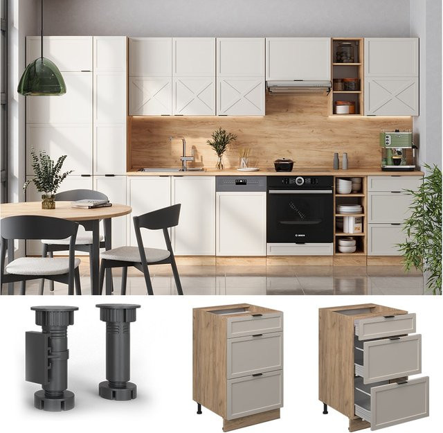 Vicco Schubladenunterschrank Fame-Line in Eiche Grau-Beige mit Arbeitsplatte in Anthrazit, Breite: 50 cm - Bild 1