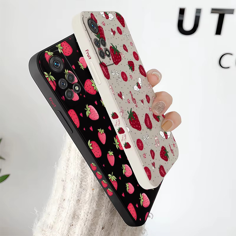Stoßfeste TPU Handyhülle für Xiaomi Poco M8 Pro M7 M6 M5 M4 M3 M2 Plus mit Liebesherz-Erdbeer-Muster in Multicolour und Weiß - Bild 1