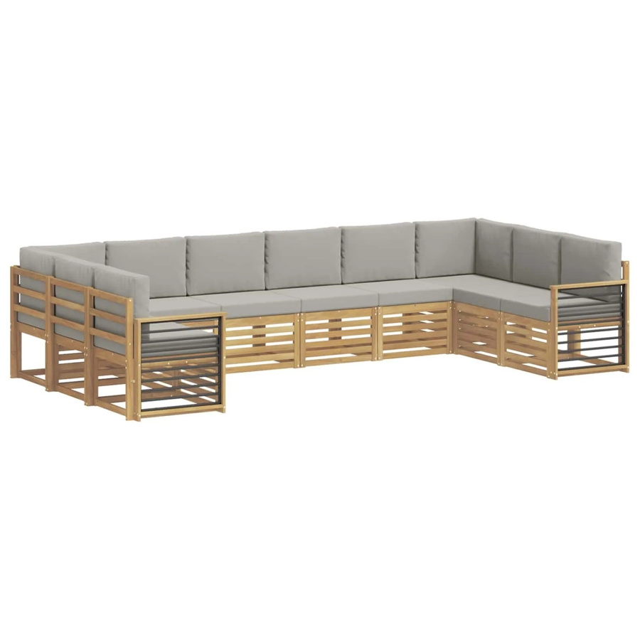 vidaXL Ecksofa Set 10-teilig in Weiß und Hellgrau mit Akazienholz-Gestell und Polsterkissen, B/T/H: 363 x 187,5 x 73 cm - Bild 2