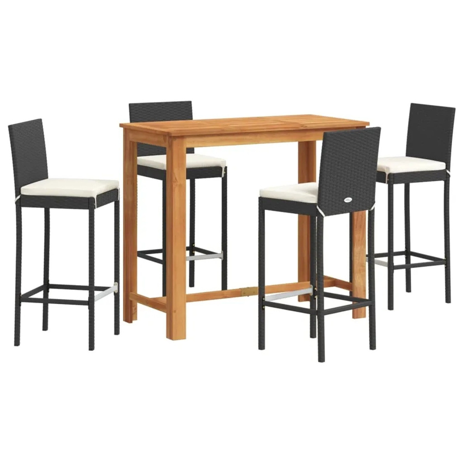 vidaXL 5-tlg Gartenbar-Set Modell 4 in Schwarz aus Akazie, Poly Rattan und Stahl - Bild 2