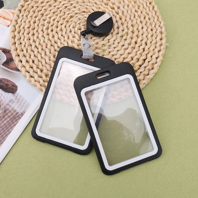 Einziehbares Lanyard mit transparentem Ausweishalter aus Kunststoff in Schwarz und Transparent für Büro, Arbeit und Schule - Bild 1