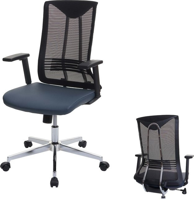 Ergonomischer Bürostuhl MCW-J53 als Drehstuhl mit Armlehnen aus Kunstleder in Blau-Grau - Bild 1