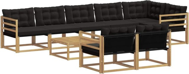 vidaXL Outdoor-Sofagarnitur 9-teilig aus Akazienholz und Textilene in Weiß-Schwarz, L-Form, B/T/H: 79 x 79 x 37 cm - Bild 1