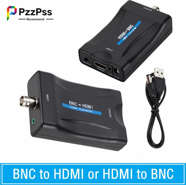 PzzPss BNC zu HDMI und HDMI zu BNC Video Adapter für Überwachungsmonitore in Schwarz, Full HD 1080P/720P kompatibel - Bild 1