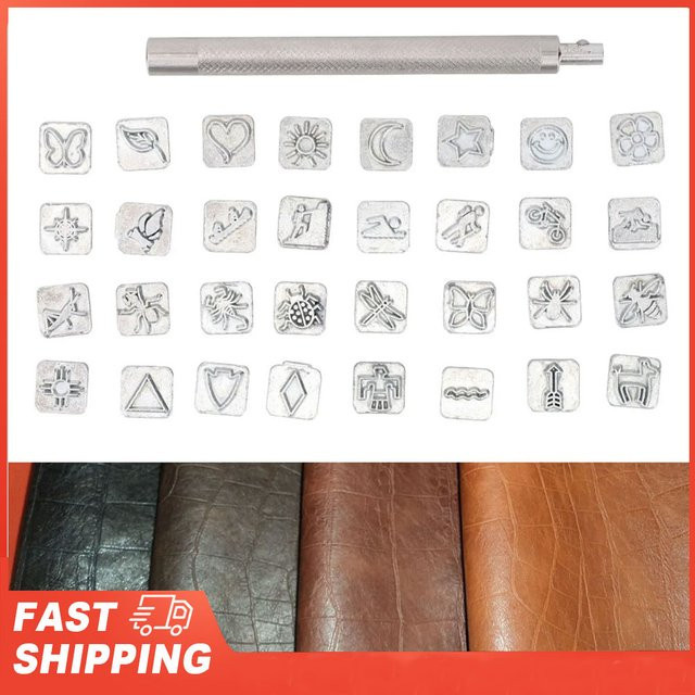 32-teiliges Lederstempel Set mit Cartoon Tier und Pflanzen Motiven aus Metall in Silber für dein DIY Lederhandwerk - Bild 1