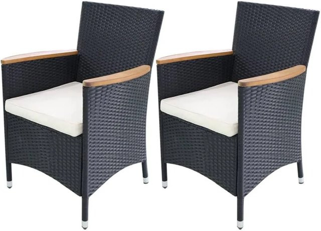 Furnicato 2er Set Gartenstühle aus Poly-Rattan mit Polstern in Schwarz, B/T/H: 59 x 60 x 88 cm - Bild 1