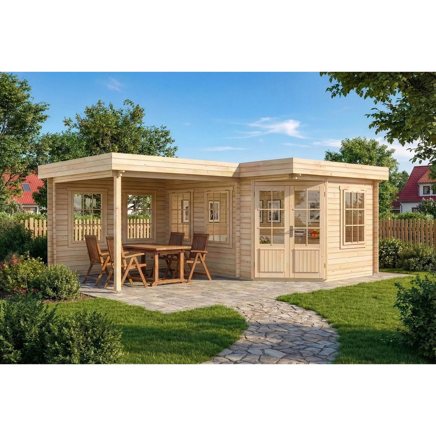 Alpholz Gartenhaus Pepe 5-Eck mit Flachdach, unbehandelt, B/T: 422 x 274 cm - Bild 2