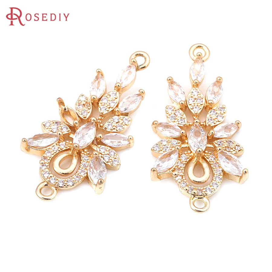 Rosediy Anhänger, Messing, Gold, Zirkonia, Blume Ahorn Blätter - Bild 1