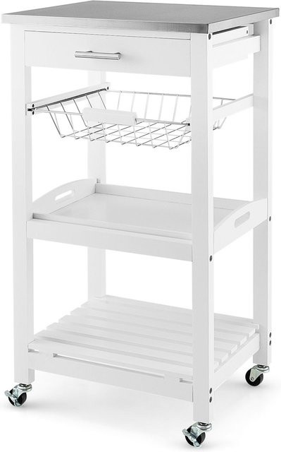 Costway Küchenwagen aus Kiefernholz und Metall auf Rollen, Weiß, B/T/H: 47 x 39 x 85 cm - Bild 1