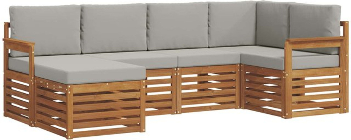 Modernes Ecksofa Set von vidaXL aus Akazien-Massivholz in Natur und Grau mit 6 Kissen und wendbarer Funktion - Bild 1
