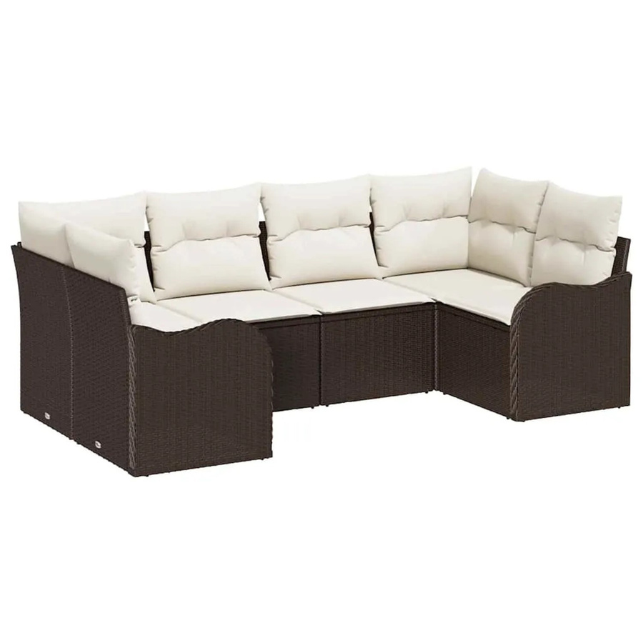 vidaXL Garten-Sofa-Set aus Polyrattan in L-Form, 6-teilig, Braun und Weiß mit Kissen - Bild 2