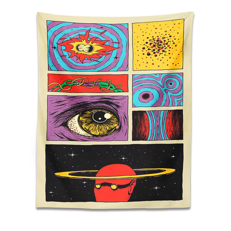 VIKAMA Wandteppich im Retro-Pop-Stil mit psychedelischer Collage, Universum- und Augenmotiv, Mehrfarbig, B: 60 cm, H: 40 cm - Bild 2