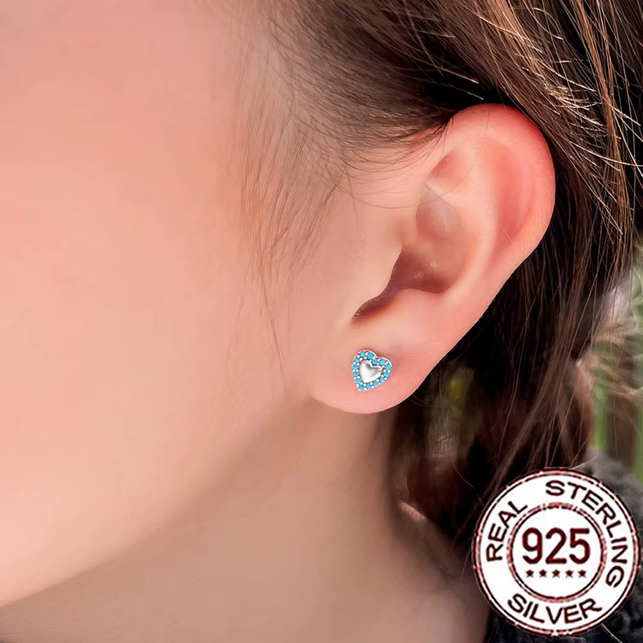 CWWZircons Ohrstecker 925 Silber, Zirkonia, blau, Türkis, Herzform, Damen - Bild 2