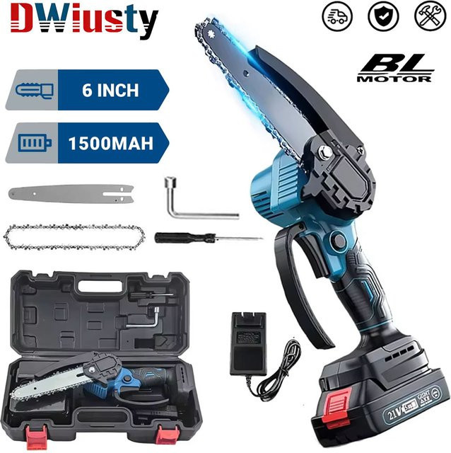 DWiusty Akku-Minikettensäge 6 Zoll in Blau mit 1 x 21V Akku und automatischer Ölversorgung - Bild 1