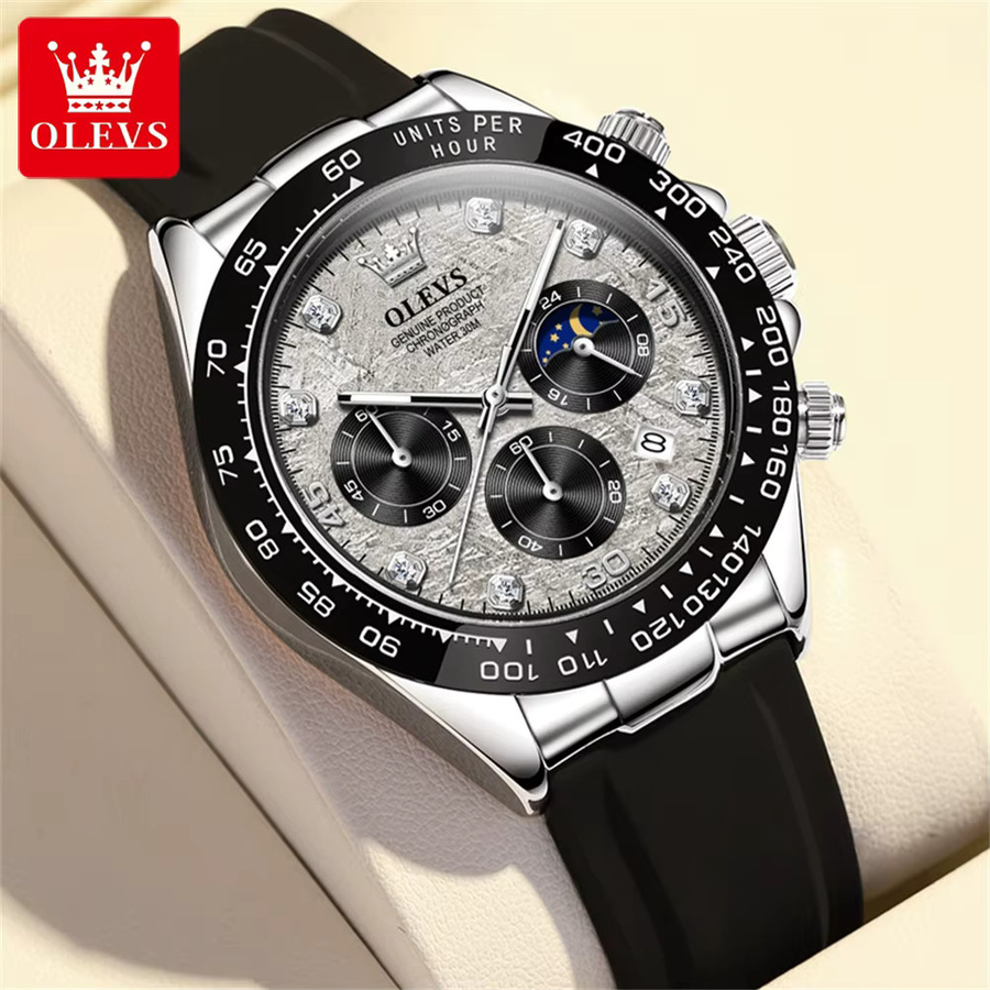 OLEVS Chronograph Armbanduhr, Quarz, Edelstahl, Silikon, Roségold, Herren - Bild 2