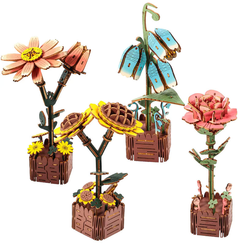 XYTLEZONE 3D-Blumen-Holzpuzzles, DIY-Modellbausatz, ab 14 Jahren - Bild 3