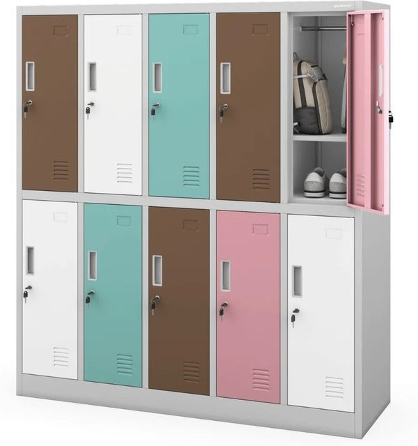 DELUKE Umkleideschrank Spind BARTUS 10 Abteile aus Metall in Mehrfarben, B/T/H: 150 x 45 x 136 cm - Bild 1