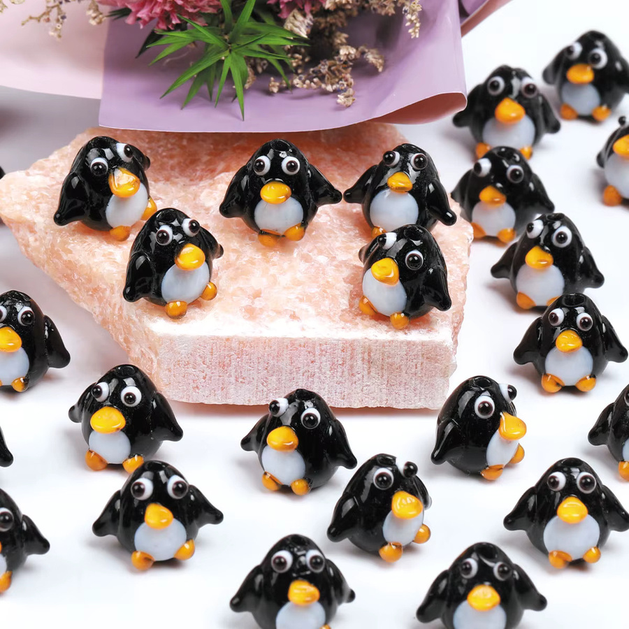 NASSBORO Glas Perlen, Schwarz, Pinguin, 5 Stück - Bild 4