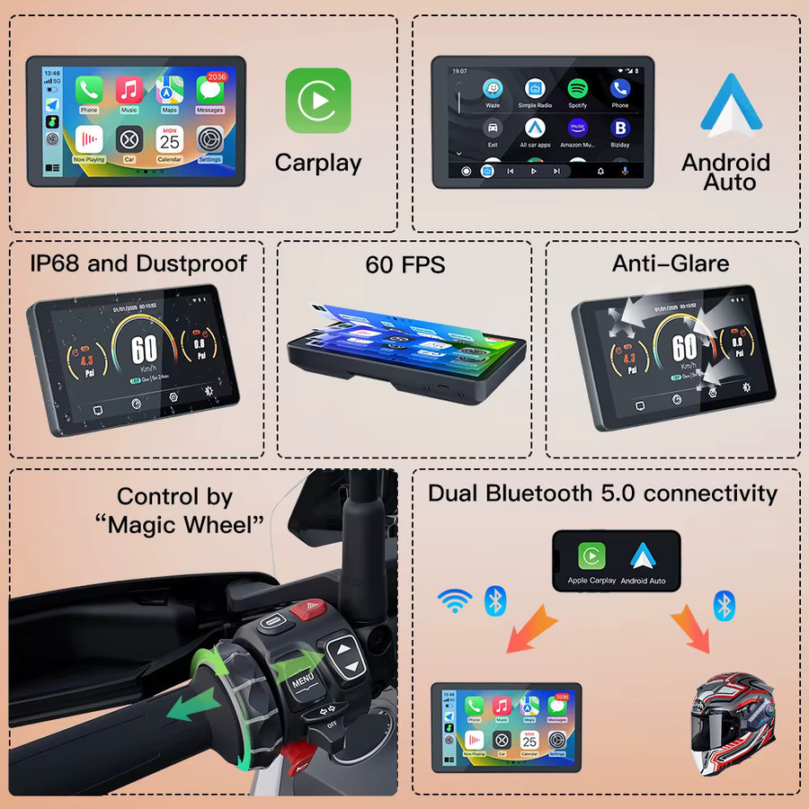 CARABC Motorrad-Navigation mit 6 Zoll Bildschirm, kabelloses CarPlay und Android Auto, Schwarz, passend für BMW F750GS, XR, M1000, R1200GS, R1250GS, R1300GS und S1000XR - Bild 4