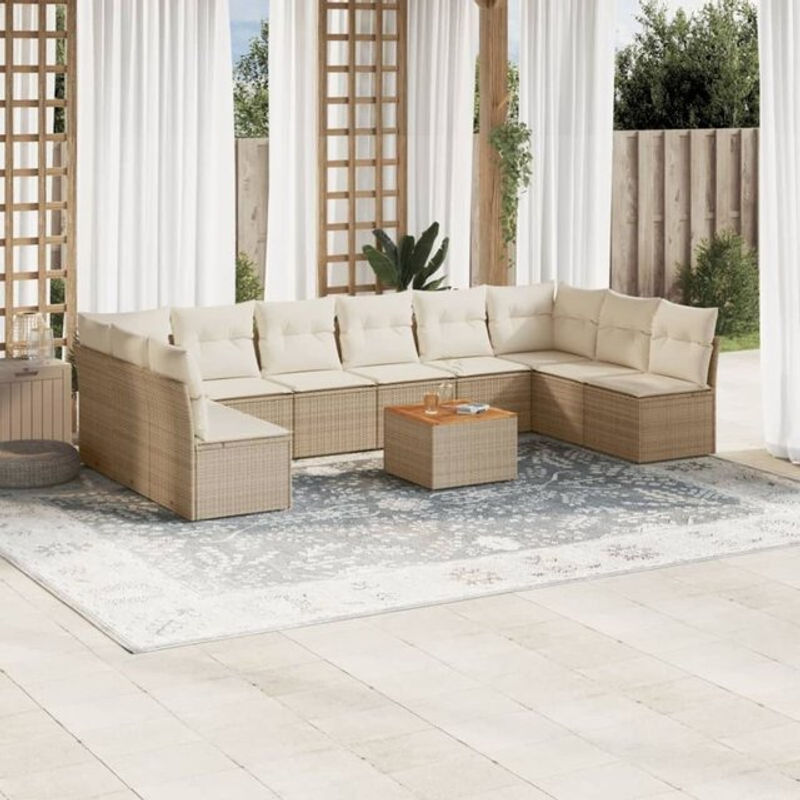 Vidaxl 11-tlg. Garten-Sofagarnitur aus Polyrattan mit Kissen in Beige - Bild 1