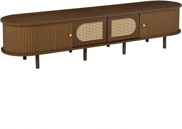 okwish TV Schrank mit Rattan Schiebetüren für bis zu 80 Zoll in Nussbaum Braun, B/T/H: 180 x 40 x 40 cm - Bild 1