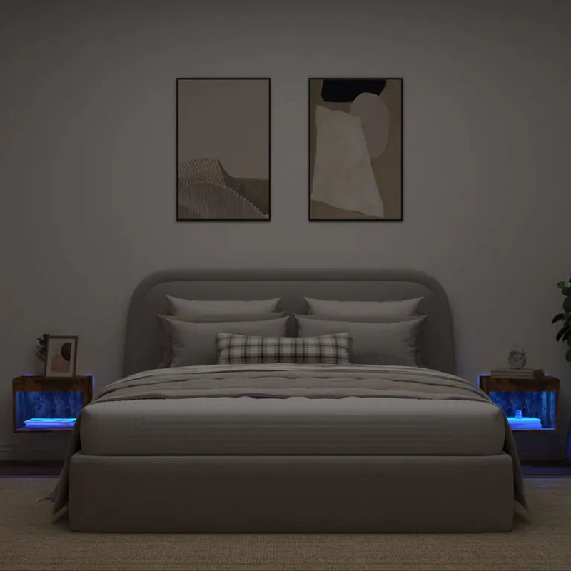 Vidaxl LED-Nachttische im modernen Design aus Holzwerkstoff, 2er-Set, Farbe: Geräucherte Eiche/Braun - Bild 1