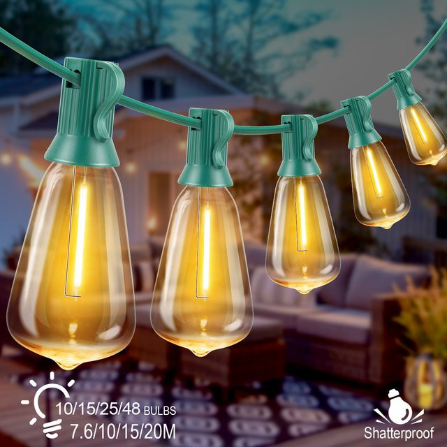 Grensk Bruchsichere Outdoor-Lichterkette aus Kunststoff in Transparent mit Warmweißem Licht, E12 Fassung, 1 W, Wasserdicht für Garten, Hochzeit und Party - Bild 1