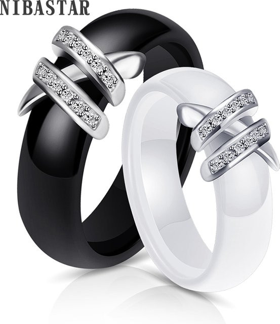 VQYSKO Ring, Keramik, Kristall Zirkonia, schwarz und weiß, Damen - Bild 1