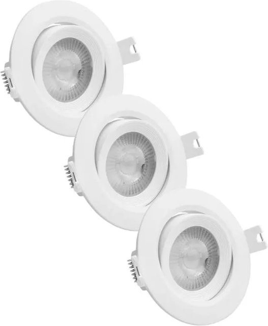 LUXULA 3er Set LED Einbauspots in Weiß, 3-stufig dimmbar, schwenkbar, IP44, 5W, 2700K Warmweiß, Ø 68 mm - Bild 1