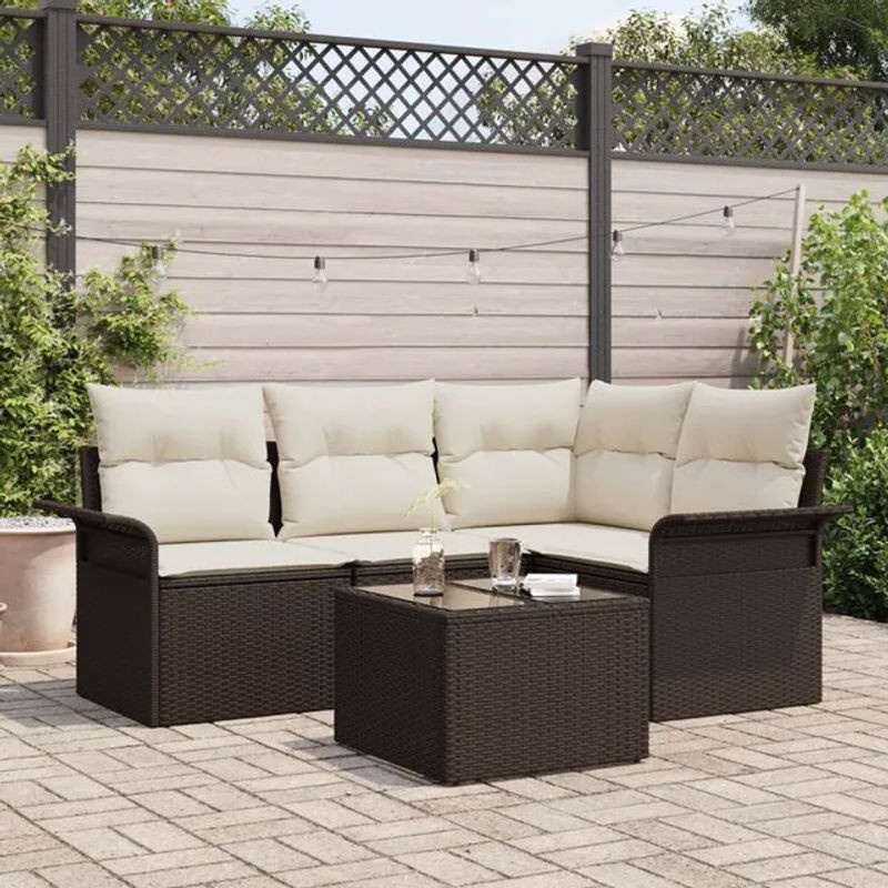 Vidaxl 4-teiliges Garten Sofa Set aus Poly Rattan mit Kissen in Grau und Braun Modernes Outdoor Loungemöbel Set - Bild 1