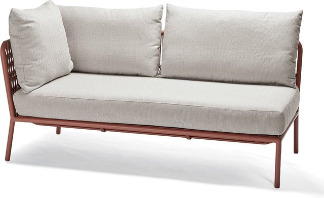 Stern Element Romy Lounge 2-Sitzer aus Aluminium in Terra mit Kordel und Armlehne rechts sowie Kissenset in Vanilla - Bild 1