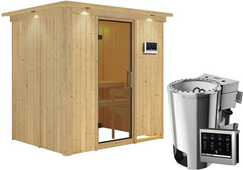 Karibu Sauna Kircholm aus Fichtenholz in Beige inklusive 3.6 kW Saunaofen mit externer Steuerung für 3 Personen, B/T/H: 202 x 165 x 210 cm - Bild 1