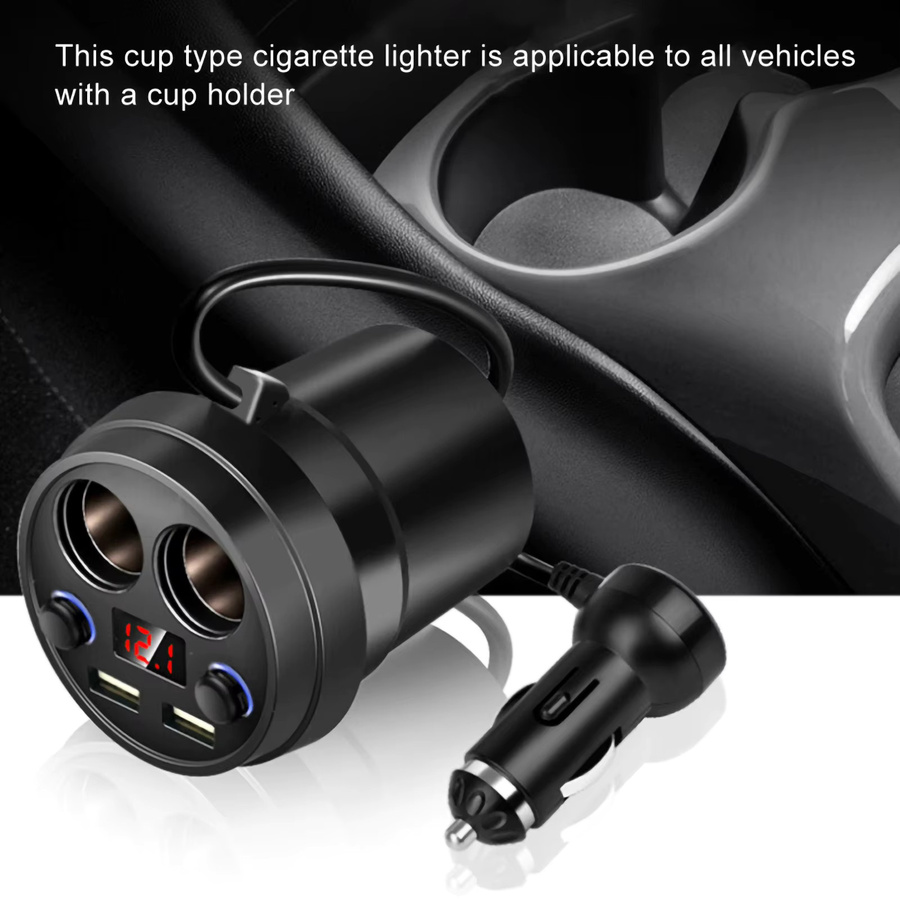 Qiilu Cup Dual USB Autoladegerät in Schwarz mit Kabel als Multifunktions-Zigarettenanzünder für Telefon, Tablet und PC - Bild 2