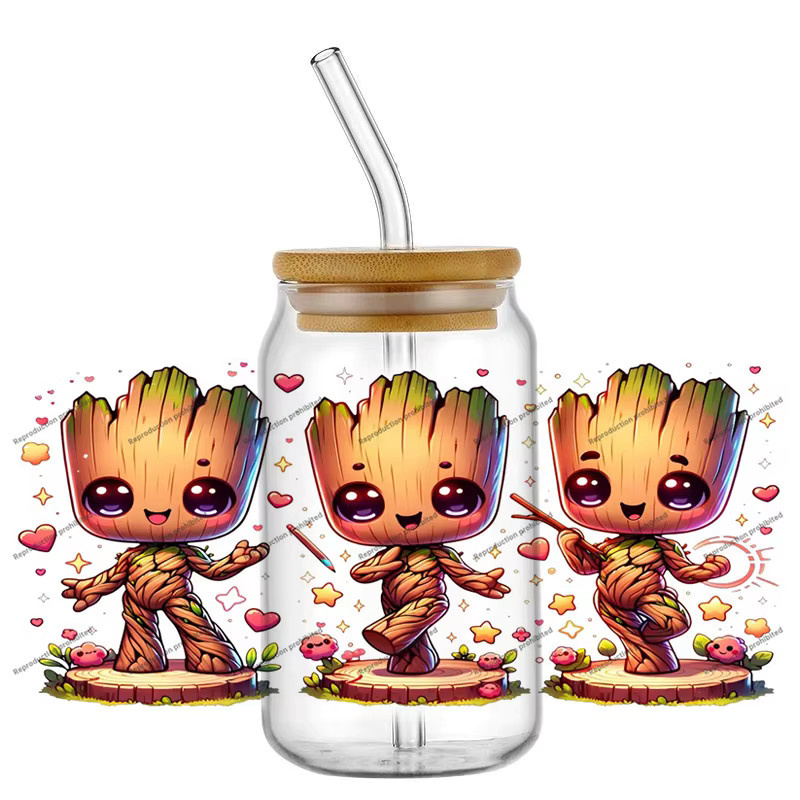 UV DTF Transfer 3D Aufkleber Little Groot Cartoon Motiv für Glas und Becher, Wasserfeste DIY Abziehbilder, Mehrfarbig - Bild 1