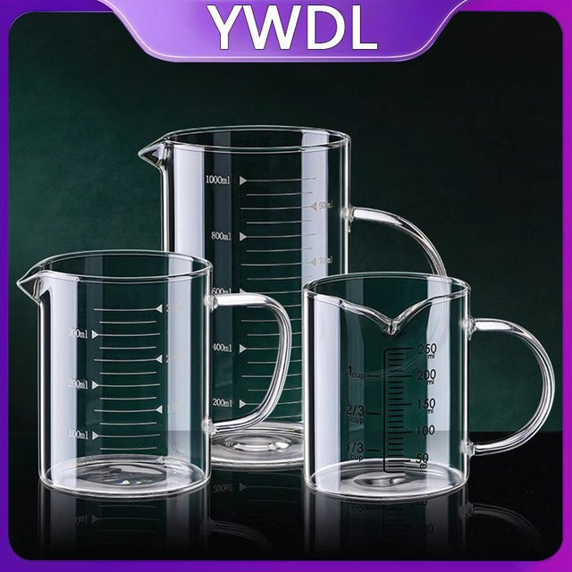 YWDL Glas-Messbecher mit Griff, hitzebeständiger Laborbecher für Küche und Labor, transparent, 250 ml - Bild 1