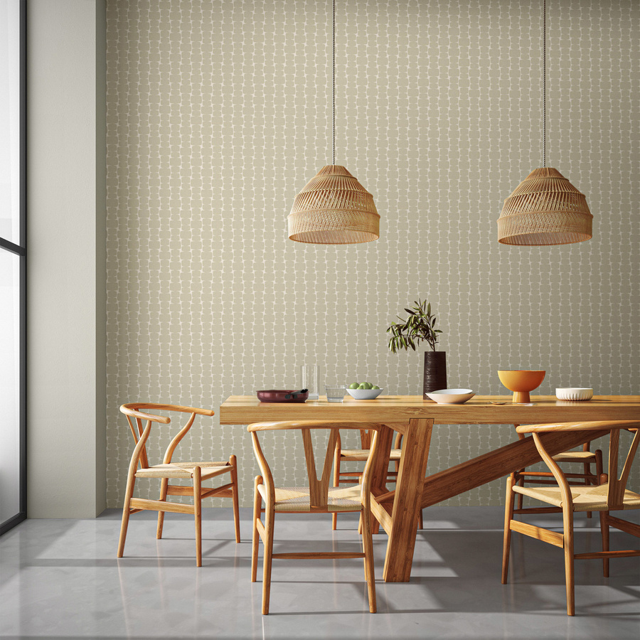 Scion Tapete Little Lohko in Putty mit abstraktem geometrischem Retro-Muster in Beige und Grau aus Vlies - Bild 1