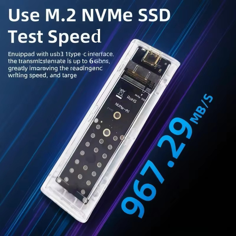 Transparentes M.2 NVMe PCIe SSD-Gehäuse mit USB-C Anschluss für externe Festplatten - Bild 2