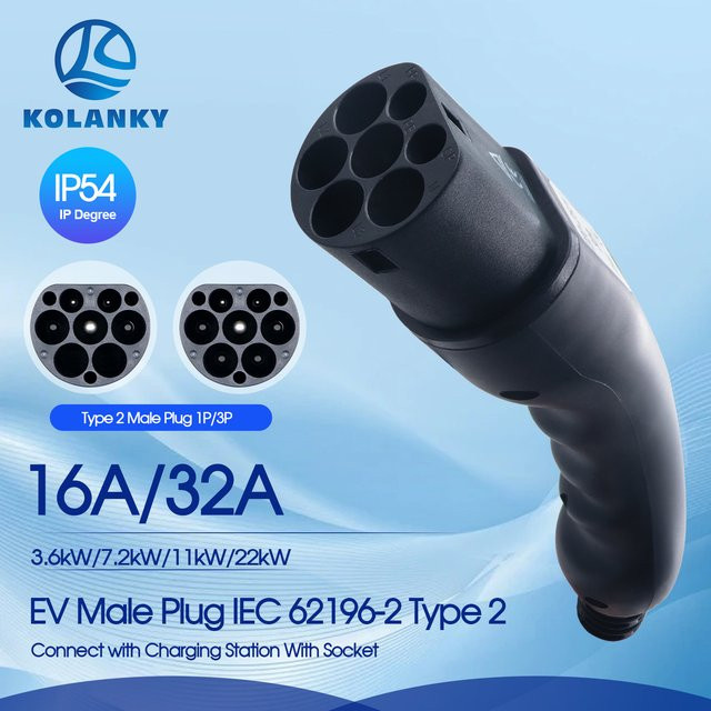 Kolanky EV-Stecker Typ 2 Männlich 1P/3Phasen Ladeanschluss 16A/32A IEC 62196-2 Schwarz - Bild 1