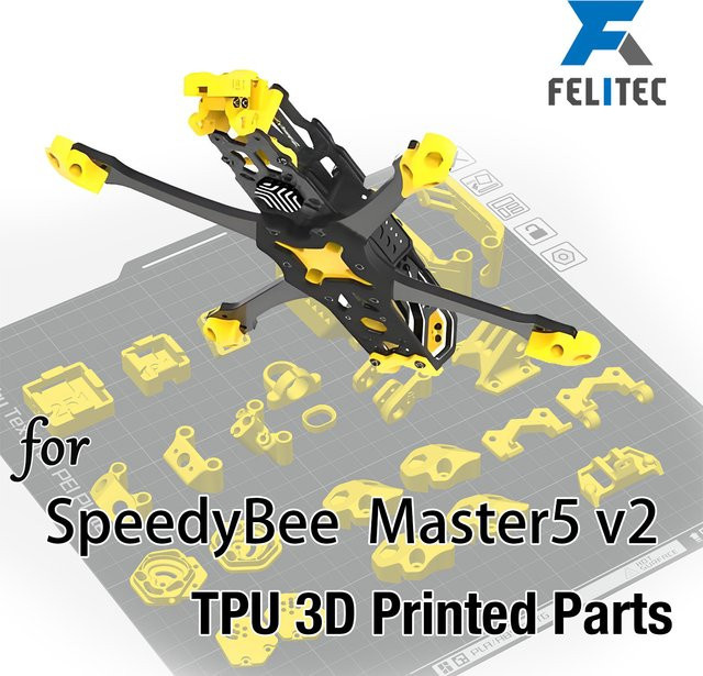 SpeedyBee Master5 v2 TPU 3D-gedruckte GPS-Antenne und O4Pro VTX-Halterung in Gelb - Bild 1