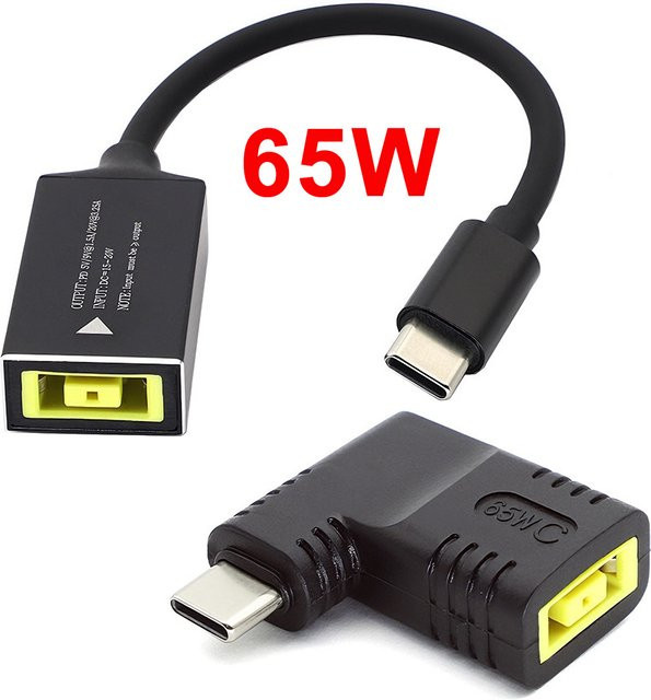 Lenovo 65W USB-C Schnellladekabel mit DC Square Stecker auf Typ-C PD Adapter Konverter für Laptop und Tablet, Schwarz - Bild 1