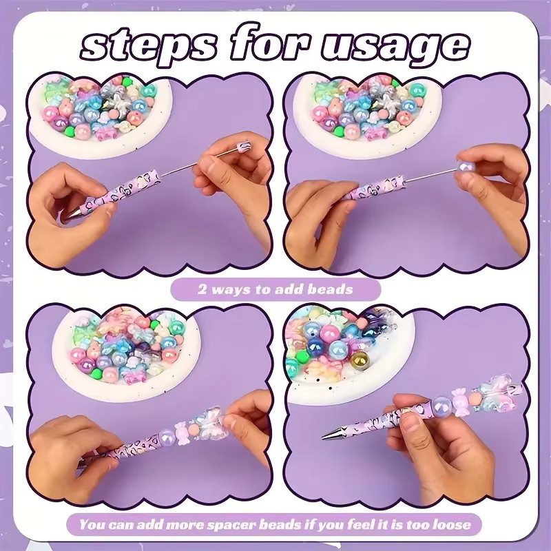 5er Set DIY Acryl Kugelschreiber mit Schmetterlings- und Bonbon-Perlen in Mehrfarbig - Bild 2
