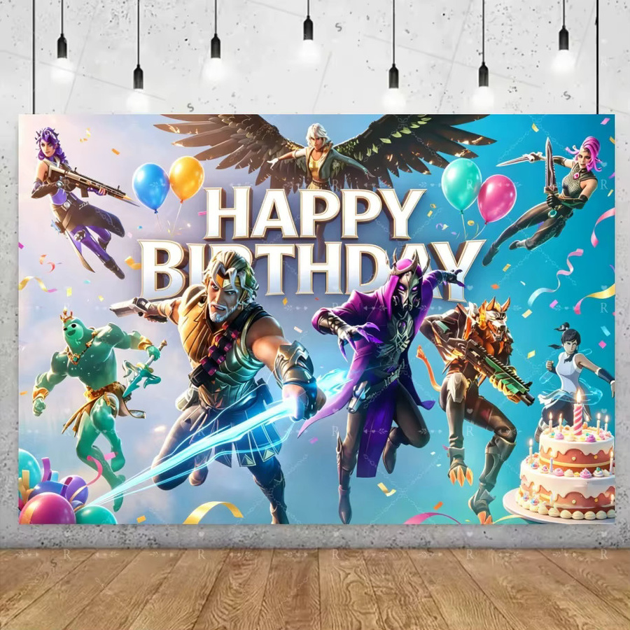 Fortnite Geburtstagsparty Dekoration Banner als Fotokulisse für Kinder, Mehrfarbig, B/H: 120 x 90 cm - Bild 2
