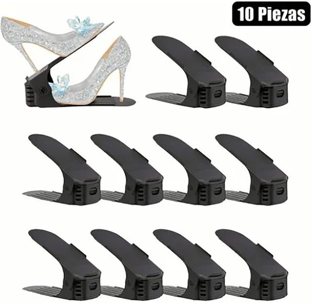CosyHome Schuhregal aus Kunststoff, 10er Set, verstellbare Doppelschicht-Schuhhalter in Schwarz, modern und matt - Bild 1