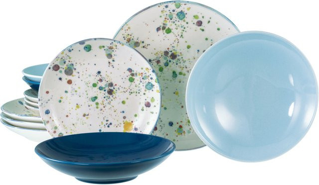 CreaTable Candy Drops Mix Dinner Service aus Keramik, 12-teilig, mehrfarbig und gepunktet - Bild 1