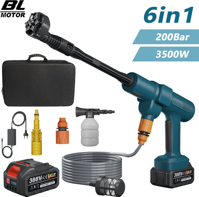 Bürstenloser Hochdruckreiniger mit 200 Bar und 3500W für Auto und Garten, 6-in-1 Hochdruckwaschpistole kompatibel mit Makita LXT Akku - Bild 1