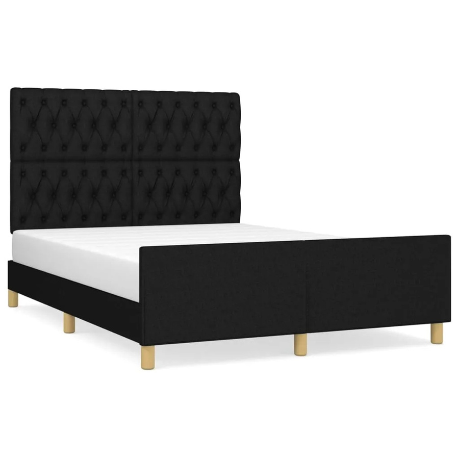 vidaXL Bettgestell mit Kopfteil aus schwarzem Stoff und Lärchenholz, B/T/H: 140 x 200 x 146 cm - Bild 2