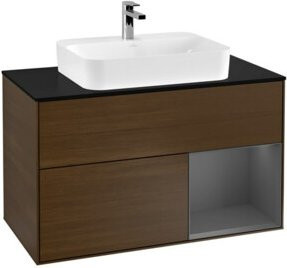 V&B Finion Waschtischunterschrank mit LED-Beleuchtung und Regalfach, Anthrazit, Breite: 100 cm - Bild 1