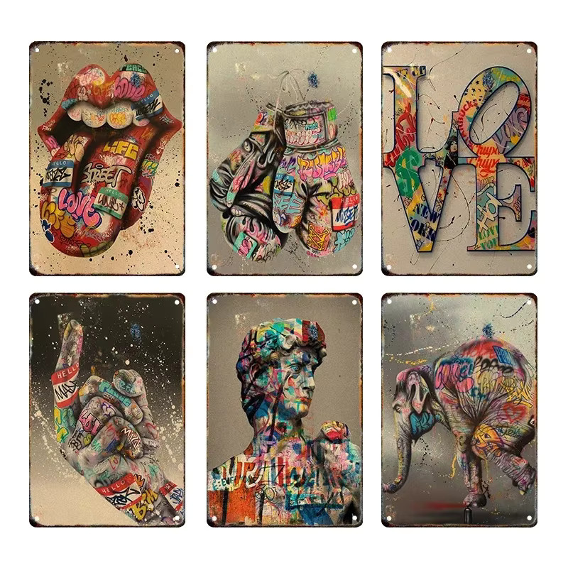 Potdemiel Retro Graffiti Metallschild Wandkunst Multicolor - Bild 3