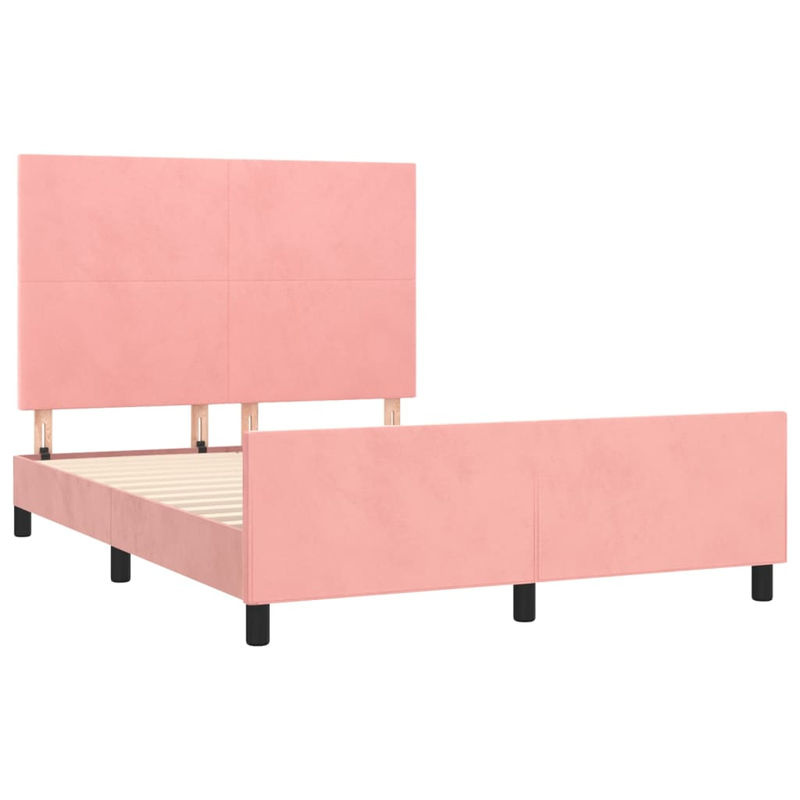 vidaXL Bettgestell mit Kopfteil aus Samt in Rosa, B/T/H: 140 x 190 x 128 cm - Bild 2