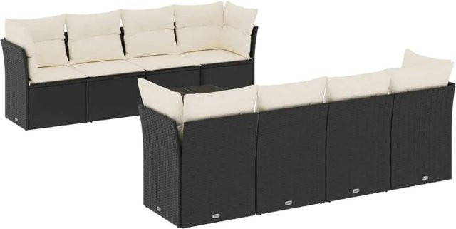 vidaXL 9-tlg. Garten-Sofagarnitur aus Poly-Rattan mit Kissen in Schwarz und Cremeweiß - Bild 1
